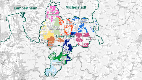 Reviere Forstamt Beerfelden Karte der Reviere