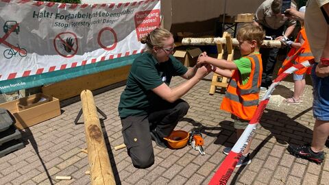 Sägen mit der Kindermotorsäge
