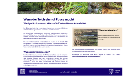 Abbildung mit Bild und Text zur Teichsömmerung des Götzenbachteichs